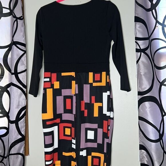 Miusol Women's Sheath Dress M Multi Geometric Exposed Zipper 3/4 Sleeve - Picture 10 of 13